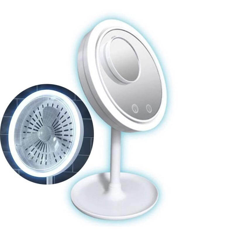 LED Mirror USB Powered Adjustable Tilt 5X Magnifying with Cooling Fan