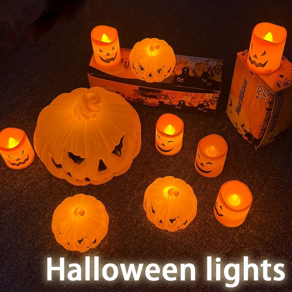 LED Pumpkin Lantern Halloween Decoration | Flameless Battery-Powered Candle Light | Skull Ghost Face Reusable Decor