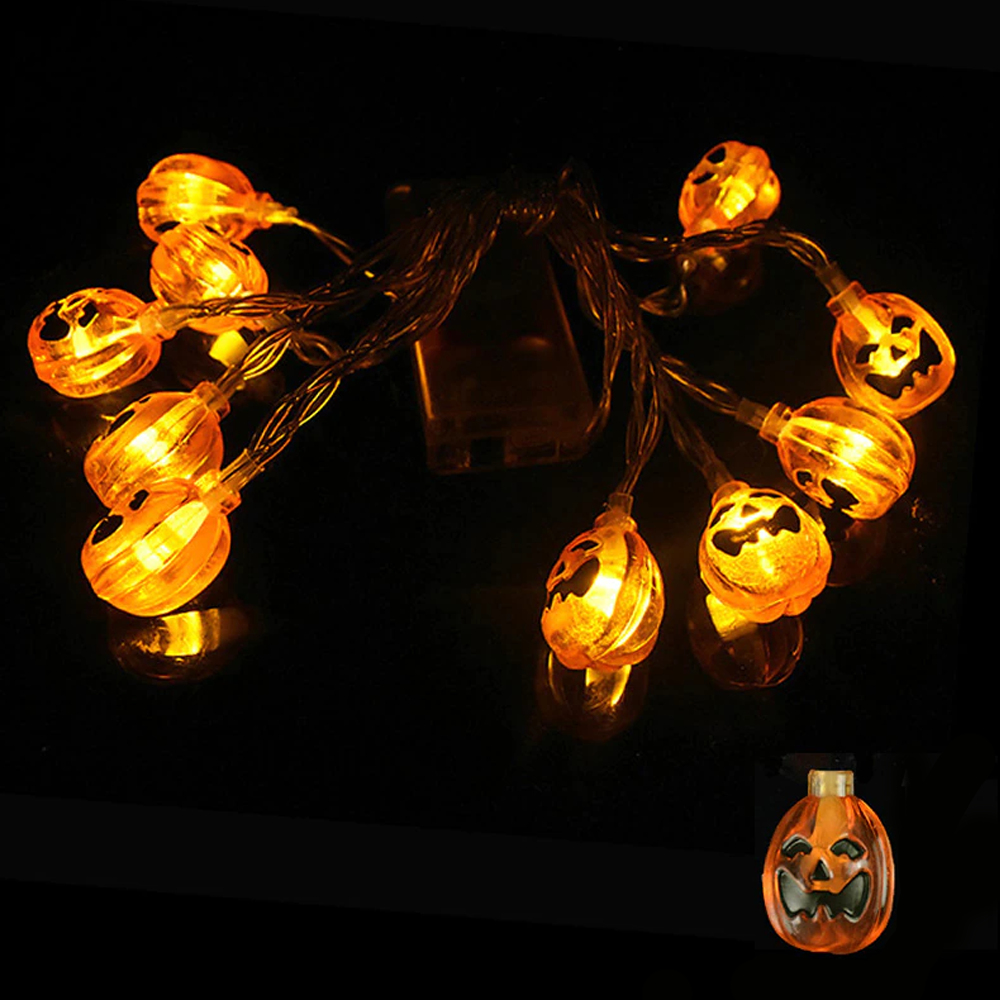 LED Pumpkin String Lights for Halloween | Battery-Powered with Carved Smiley Faces | Warm Glow Indoor Outdoor Decor