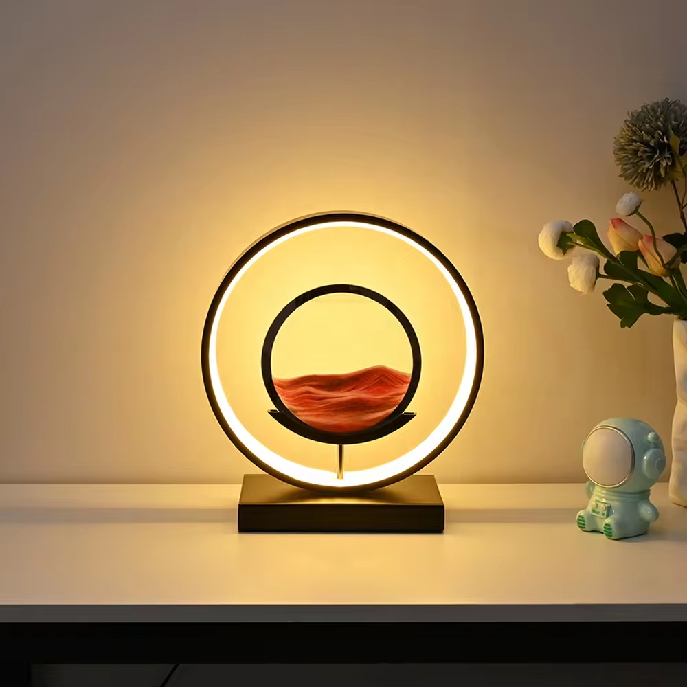 LED Sand Art Lamp with Aluminium Frame | Dimmable Light Ring & Remote Control | Moving Sand Disc for Calming Ambient Décor