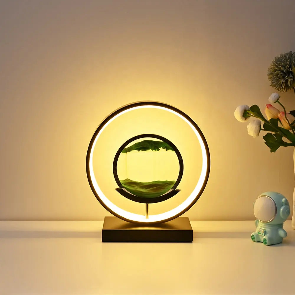 LED Sand Art Lamp with Aluminium Frame | Dimmable Light Ring & Remote Control | Moving Sand Disc for Calming Ambient Décor
