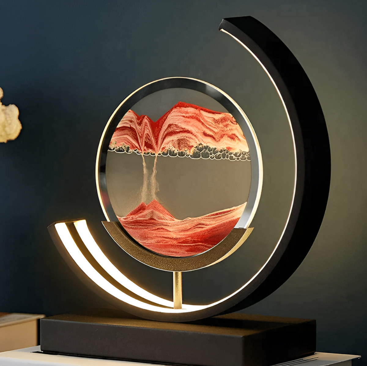 LED Sand Art Table Lamp | Rotating Disc, Curved Arm Glow