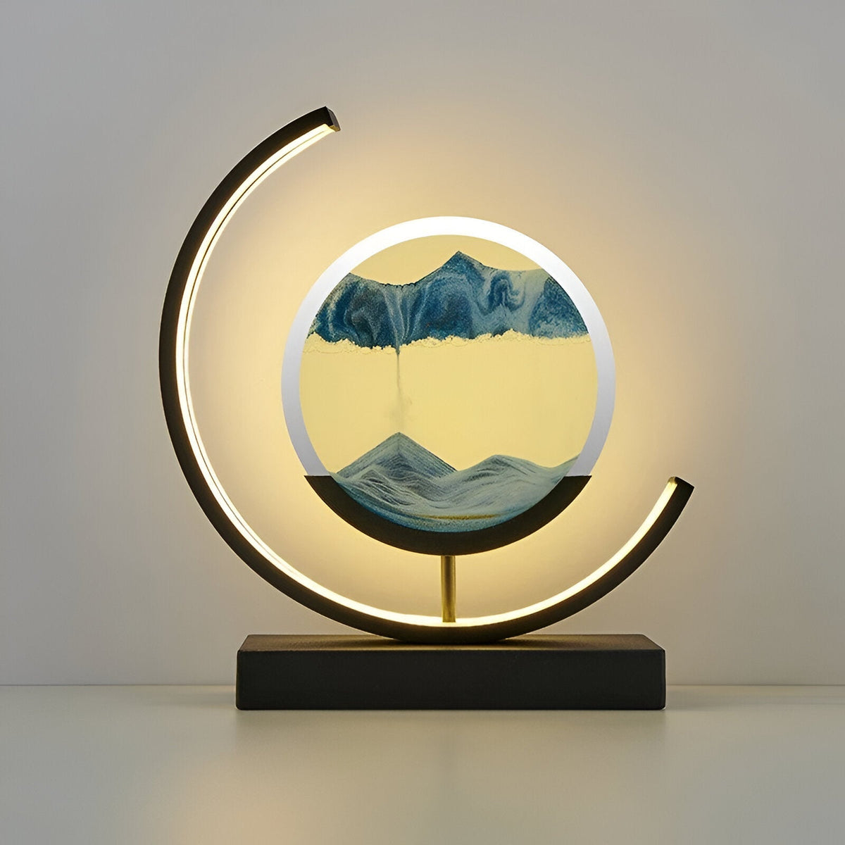 LED Sand Art Table Lamp | Rotating Disc, Curved Arm Glow