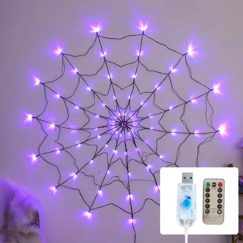 LED Spider Web String Lights Halloween Decoration | Energy-Efficient Indoor Outdoor Use | Flexible Spooky Web Design