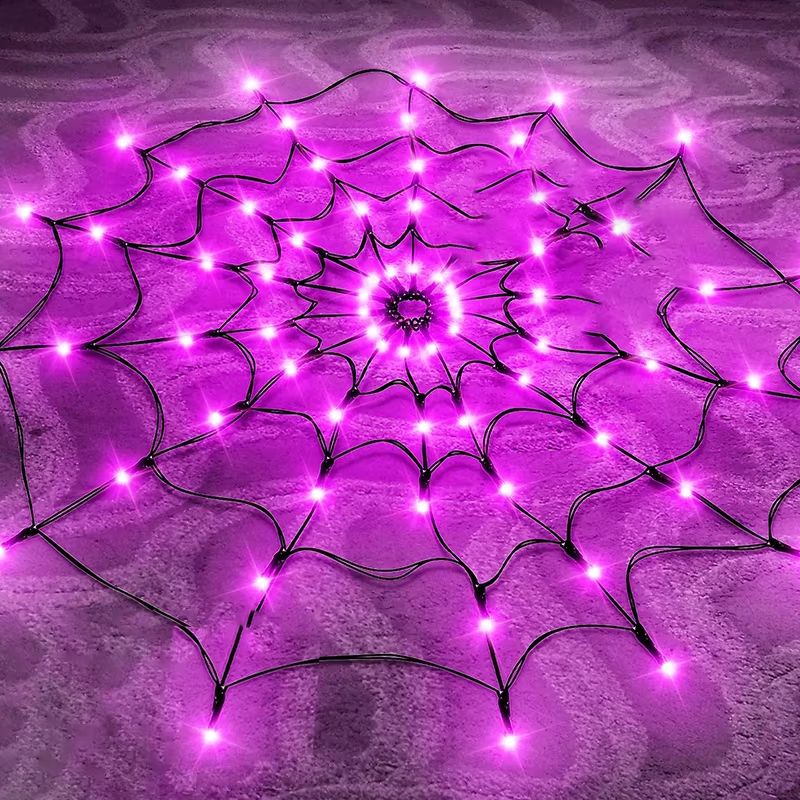 LED Spider Web String Lights Halloween Decoration | Energy-Efficient Indoor Outdoor Use | Flexible Spooky Web Design