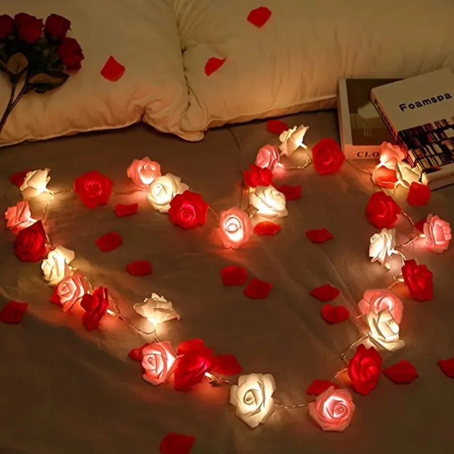 LED String Lights Artificial Roses Battery Powered Flexible Wire with Warm Glow
