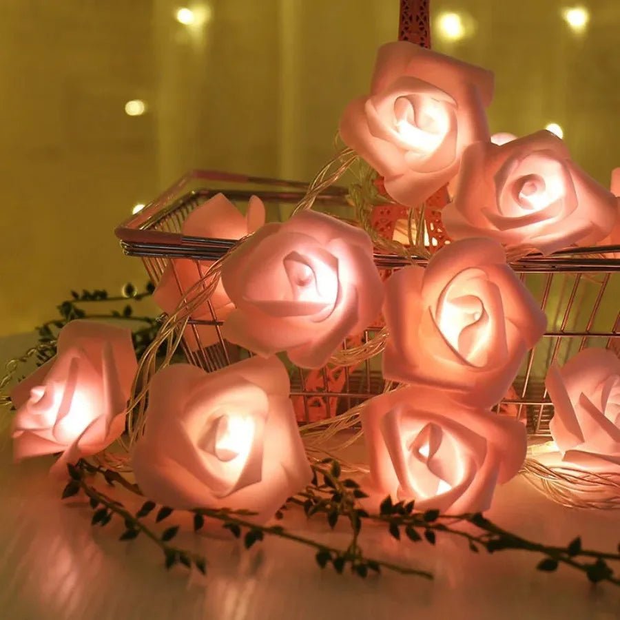 LED String Lights Artificial Roses Battery Powered Flexible Wire with Warm Glow