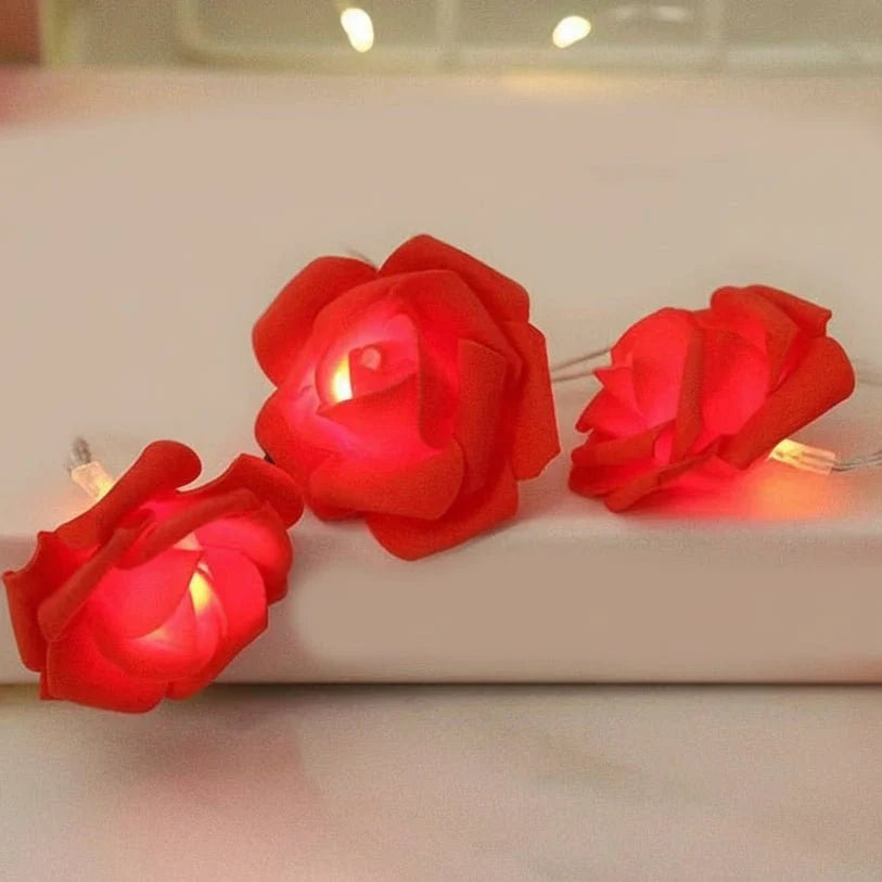 LED String Lights Artificial Roses Battery Powered Flexible Wire with Warm Glow