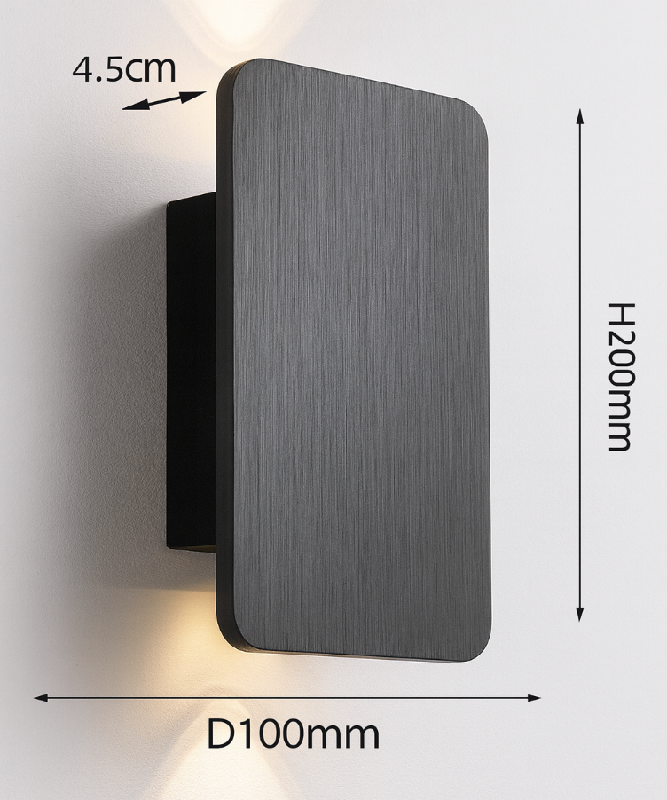 LED Wall Sconce Rectangular Aluminium & Glass, Small 15cm or Large 20cm | Nordic Minimalist | Hardwired, 3 Light Colours