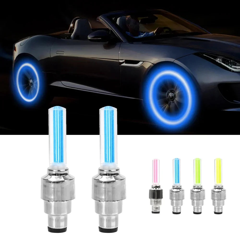 LED Wheel Valve Cap Lights, Set of 2 | Motion-Activated, No Wiring Needed | Fits Car, Bike & Motorcycle, 4 Colours