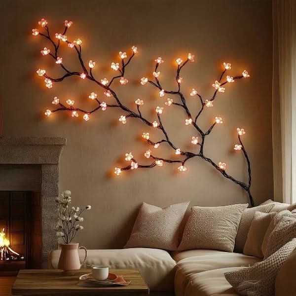 LED Lighted Decorative Branch Wall Art - Cherry Blossom Design for Cozy Ambiance 0