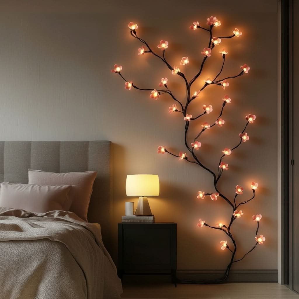LED Lighted Decorative Branch Wall Art - Cherry Blossom Design for Cozy Ambiance 1