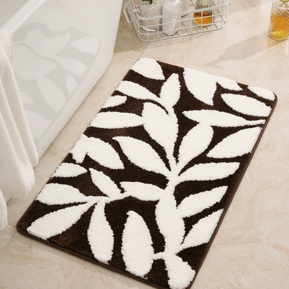 Leaf Pattern Bath Mat - Ultra-Soft Non-Slip Microfiber