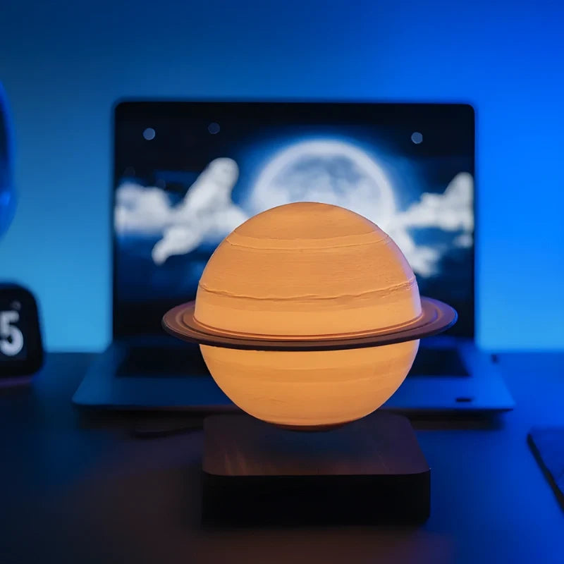 Levitating Planet Lamp | Magnetic 360° Rotation & Realistic Planet Texture | Wood or Illuminated Base Night Light