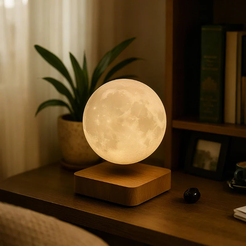 Levitating Planet Lamp | Magnetic 360° Rotation & Realistic Planet Texture | Wood or Illuminated Base Night Light