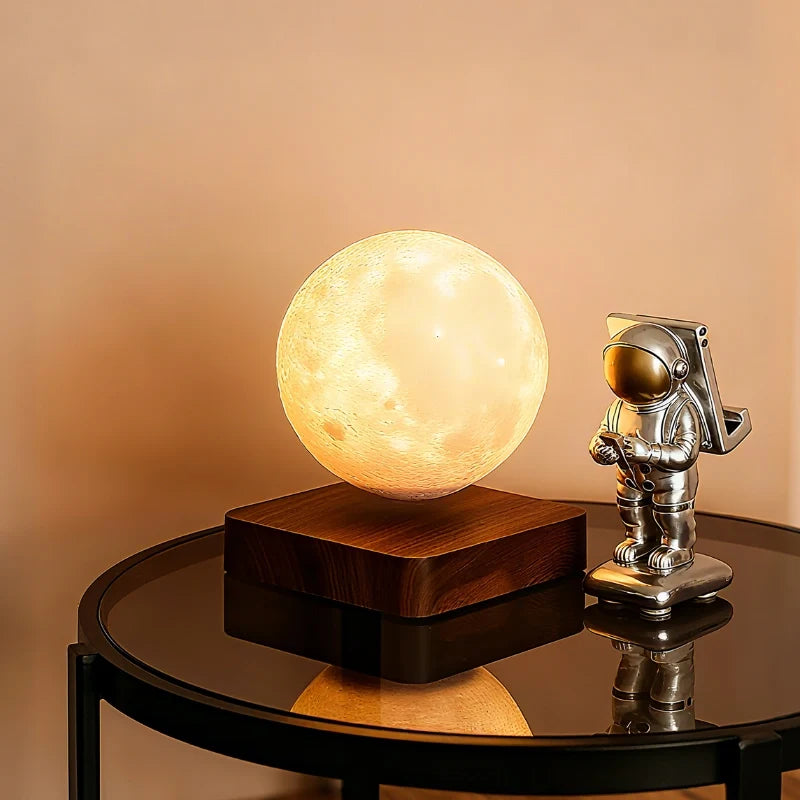 Levitating Planet Lamp | Magnetic 360° Rotation & Realistic Planet Texture | Wood or Illuminated Base Night Light