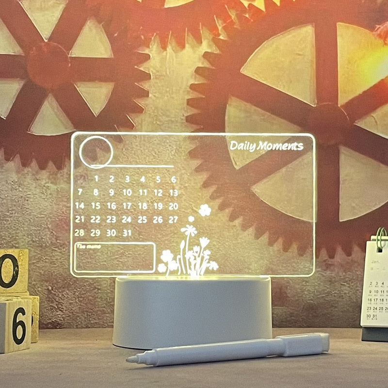 Lighted Message Board, Acrylic & ABS, 95 mm Base | USB or AA Battery Powered | Erasable Light Pen, 7 Colour Options