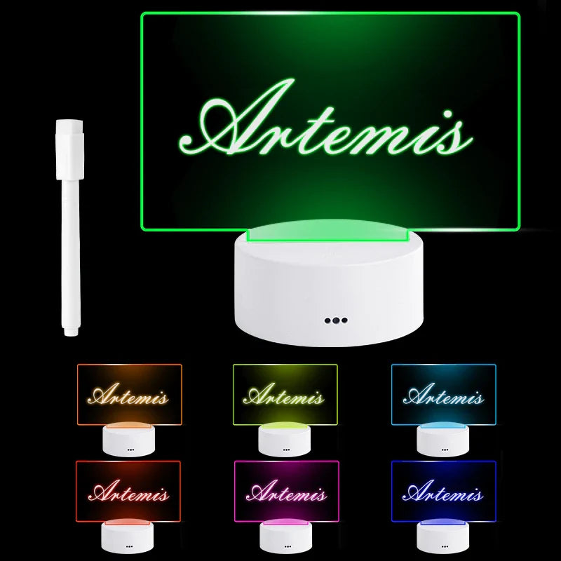 Lighted Message Board, Acrylic & ABS, 95 mm Base | USB or AA Battery Powered | Erasable Light Pen, 7 Colour Options