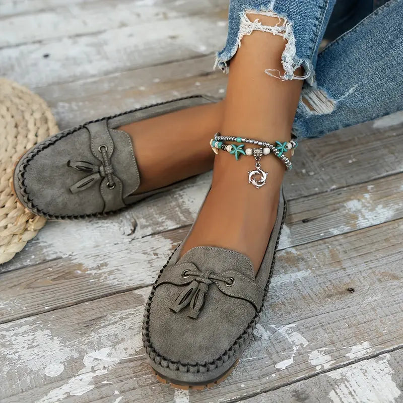 Loafers - Vegan Leather - Bow Accent - Slip-On