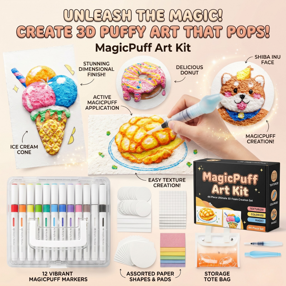 MagicPuff Art Kit | 44 Piece Paint Marker Set With An Easel