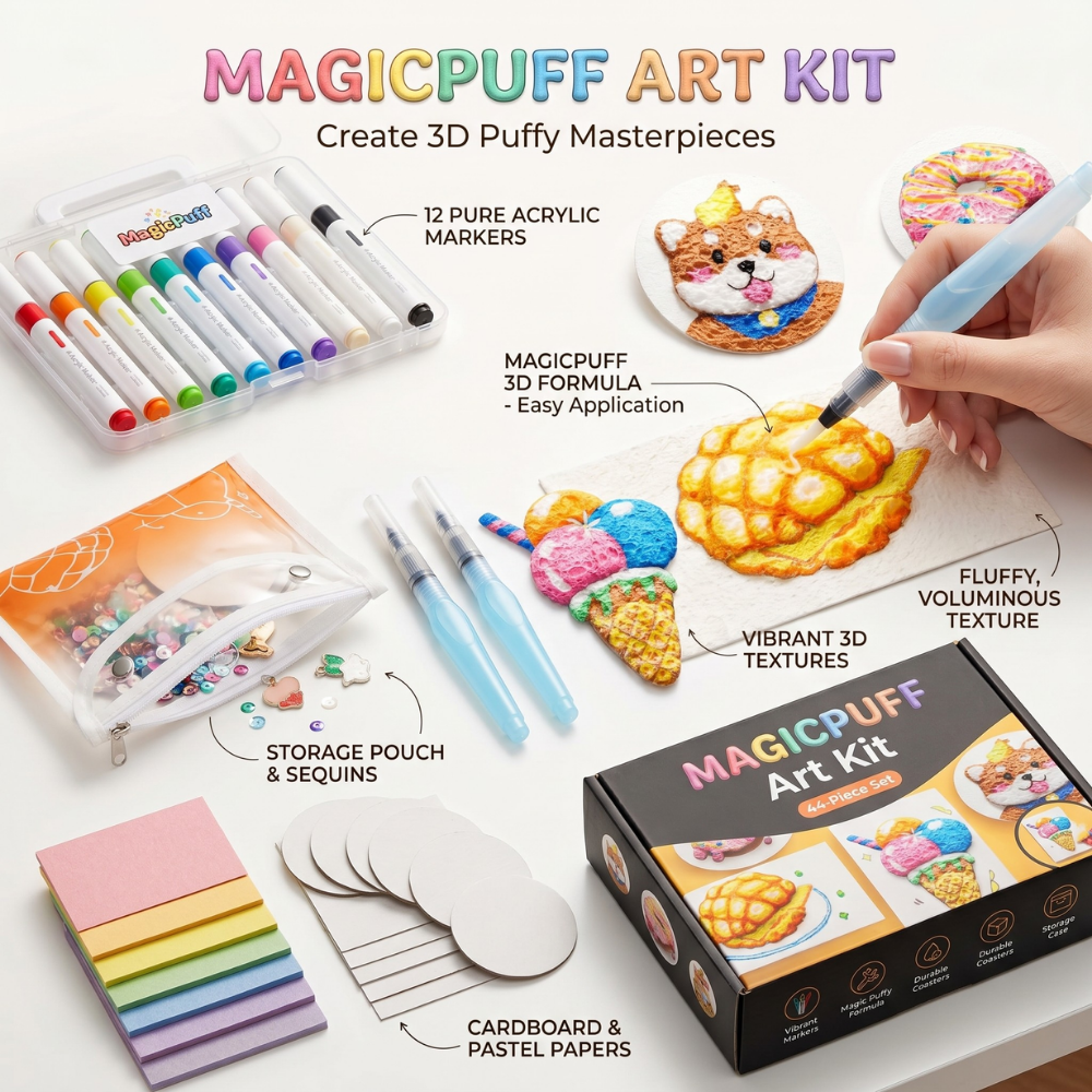 MagicPuff Art Kit | 44 Piece Paint Marker Set With An Easel