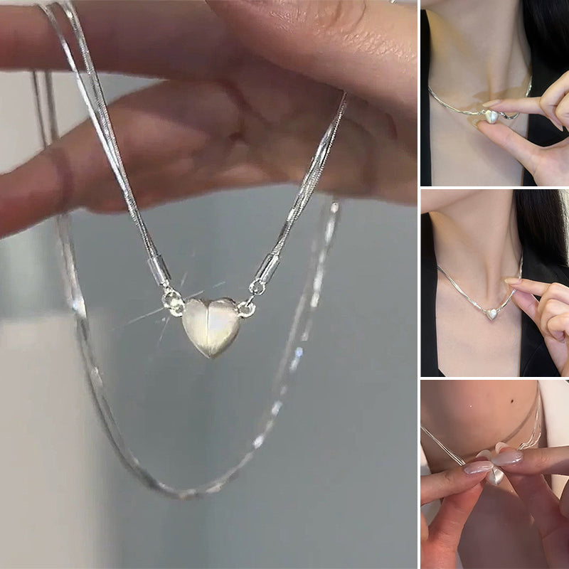 Magnetic Heart Pendant Necklace Women | Two-Piece Design Joins Together | Matching Gift for Couples and Friends
