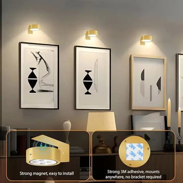 Magnetic LED Picture Light Aluminium Alloy | Tool-Free Installation, 12H Runtime | Stepless Dimming 300 Lumens