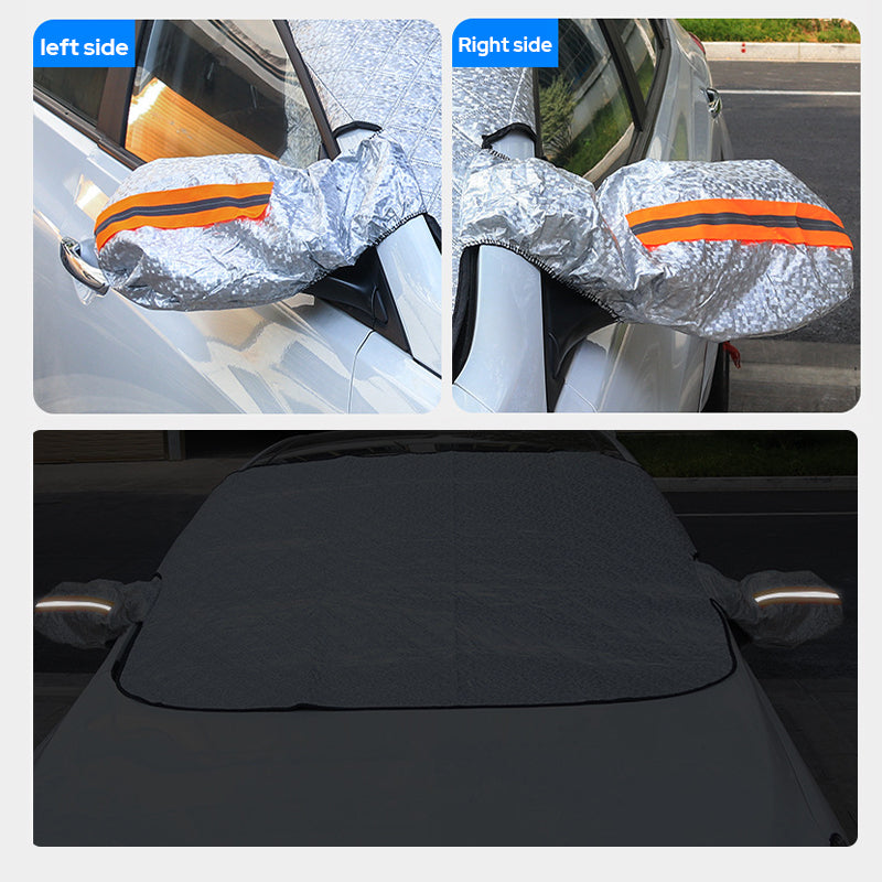 Magnetic Windscreen Cover Aluminium Film & Cotton | 5-Magnet Elastic Fit with Mirror Covers | Snow, Frost & Sun Protection