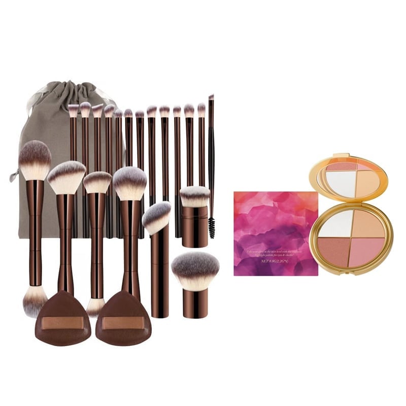 Makeup Brush Set Double-Ended Soft Bristle with Foldable Travel Bag