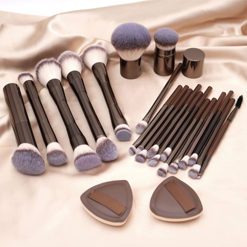 Makeup Brush Set Double-Ended Soft Bristle with Foldable Travel Bag