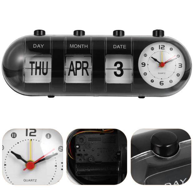 Manual Flip Calendar Clock | Three Flip Windows, Dial Face