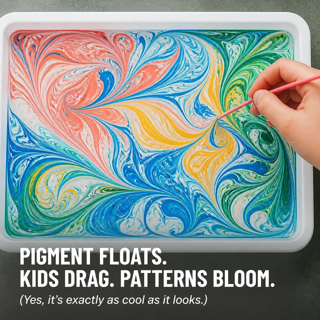 Marble Art Pigment Kit | 6 or 12 Colour Tray Set | Mess-Free Water Marbling That Dries in Under 60 Seconds for Ages 3+