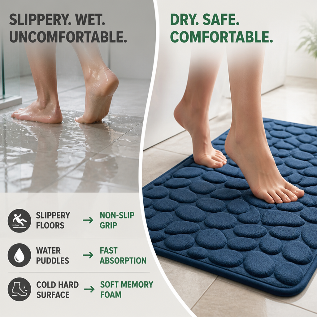 Memory Foam Bath Mat | Non-Slip SBR Backing | Fast-Drying, Cushioned Comfort for Warm, Non-Slip Bathroom Floors