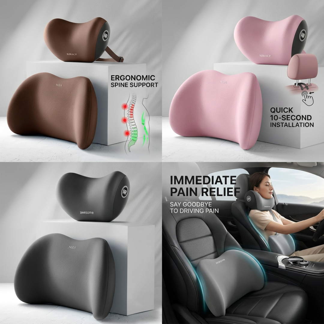 Memory Foam Car Cushion Set | Lumbar & Neck Support