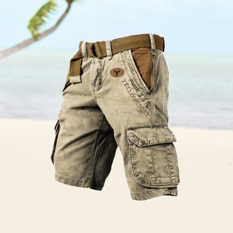 Men's Cargo Shorts - Relaxed Fit - Belted Waist - Multi-Pocket