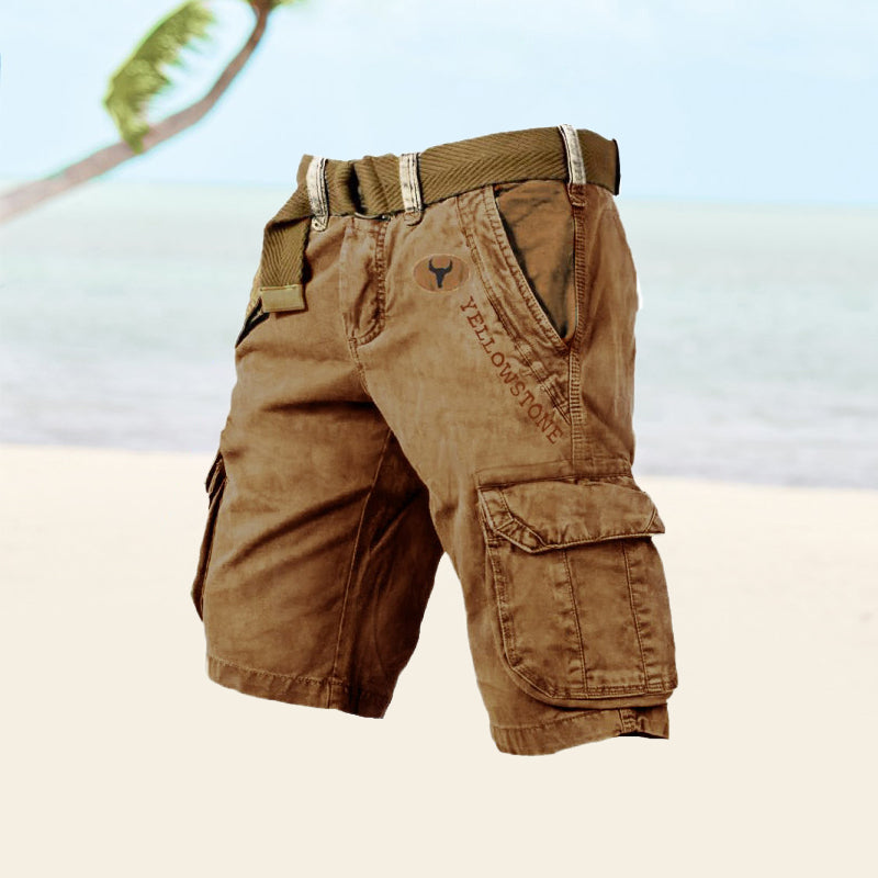 Men's Cargo Shorts - Relaxed Fit - Belted Waist - Multi-Pocket