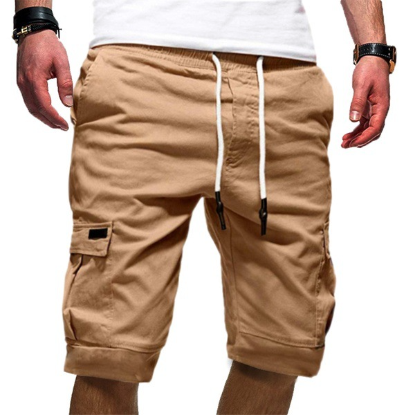 Men's Cargo Shorts - Relaxed Fit - Multi-Pocket - Mid-Thigh Length - Drawstring