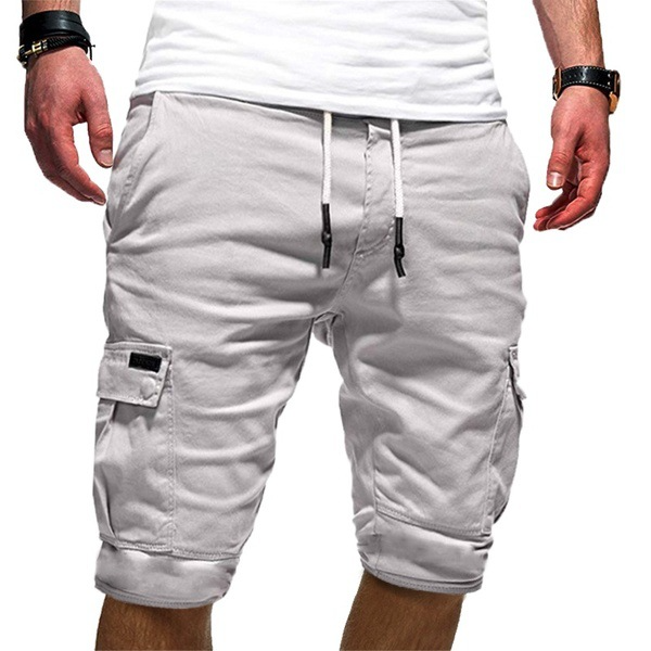 Men's Cargo Shorts - Relaxed Fit - Multi-Pocket - Mid-Thigh Length - Drawstring