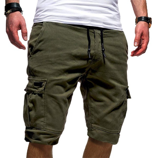 Men's Cargo Shorts - Relaxed Fit - Multi-Pocket - Mid-Thigh Length - Drawstring