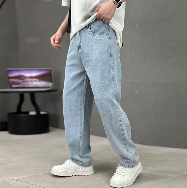 Men's Jeans - Loose Fit Straight Leg - Five-Pocket - Zip Fly