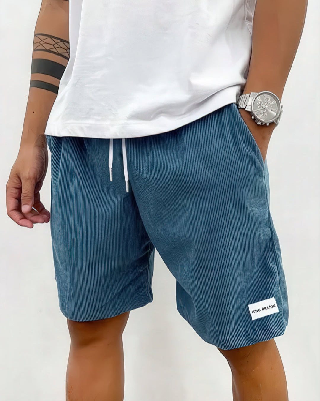 Men's Knee-Length Shorts - Relaxed Fit - Ribbed - Drawstring - Side Pockets