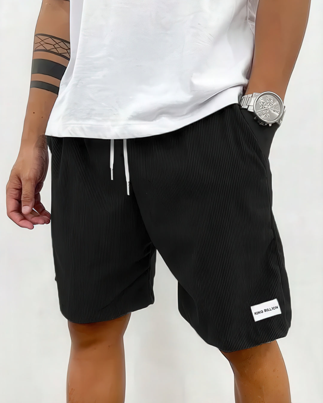 Men's Knee-Length Shorts - Relaxed Fit - Ribbed - Drawstring - Side Pockets