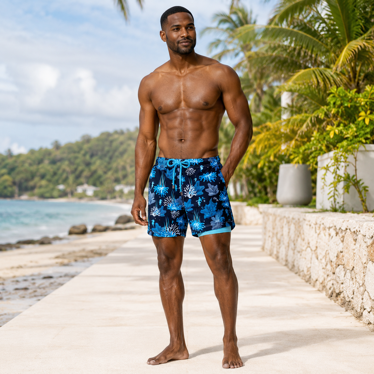 Men's Swim Shorts - Quick Dry Double Layer Design - Quick-Dry - Double Layer - Adjustable