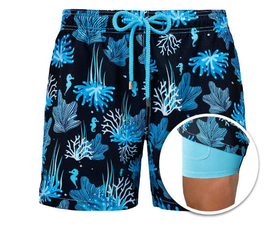 Men's Swim Shorts - Quick Dry Double Layer Design - Quick-Dry - Double Layer - Adjustable