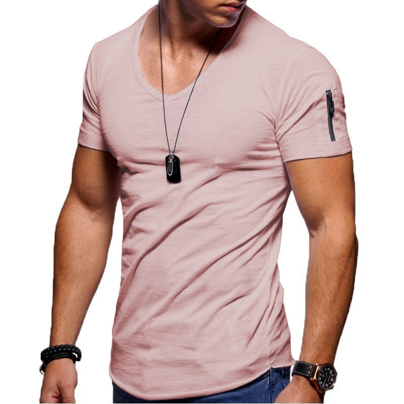 Men's T-Shirt - V-Neck - Slim Fit - Zip Pockets