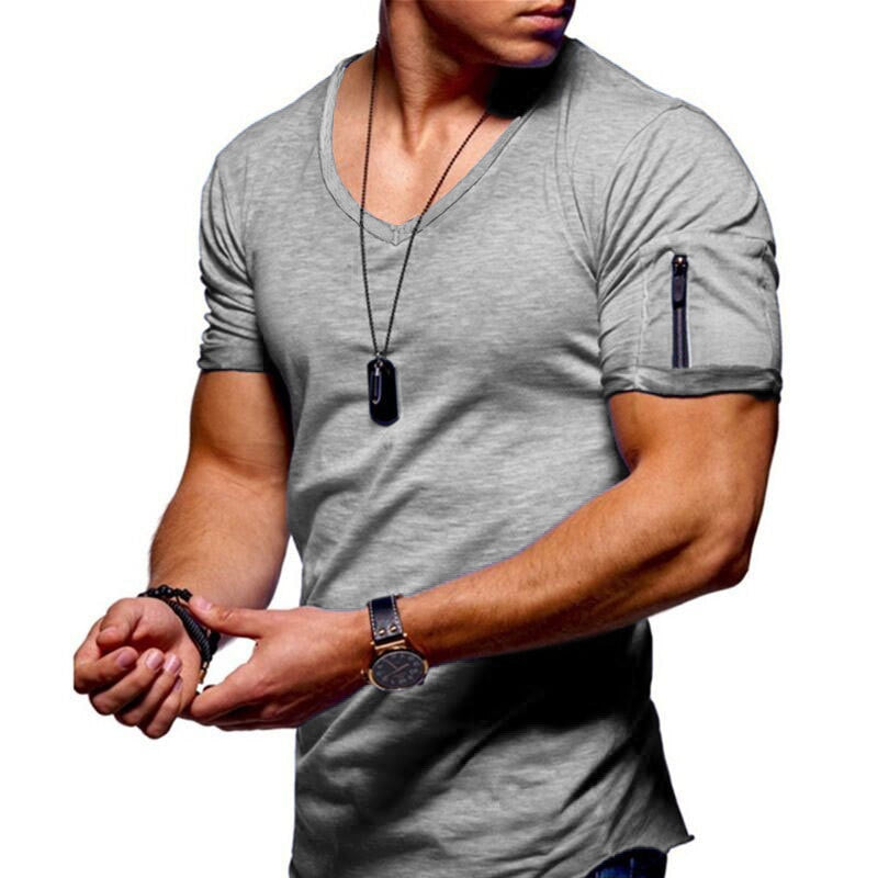 Men's T-Shirt - V-Neck - Slim Fit - Zip Pockets