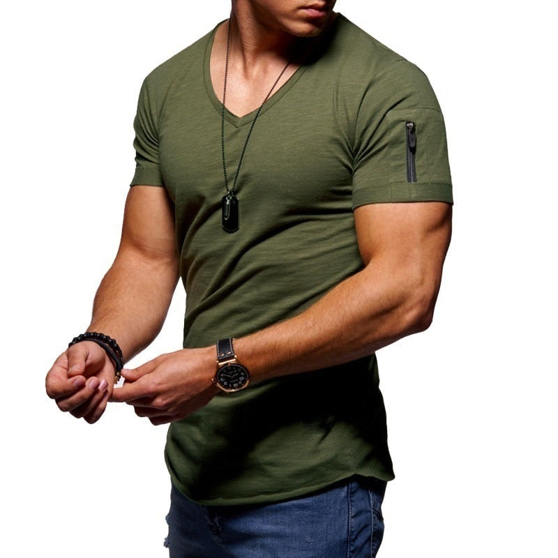 Men's T-Shirt - V-Neck - Slim Fit - Zip Pockets