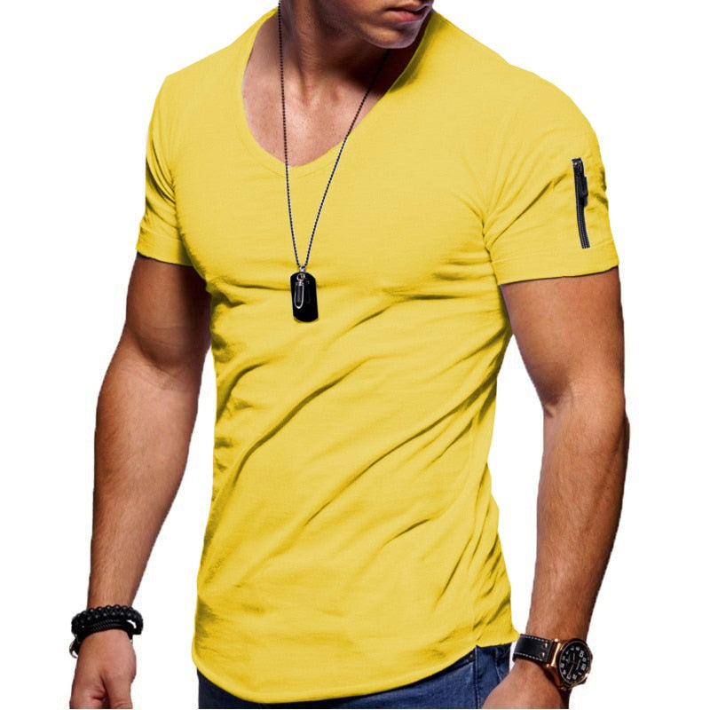 Men's T-Shirt - V-Neck - Slim Fit - Zip Pockets