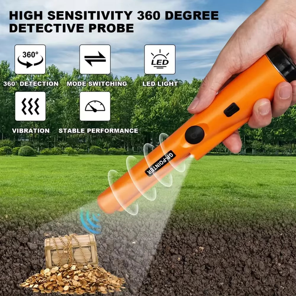 Metal Detector Pinpointer Handheld | 360° Side-Scan & Pinpoint Tip | Waterproof Gold, Coin & Relic Finder Tool