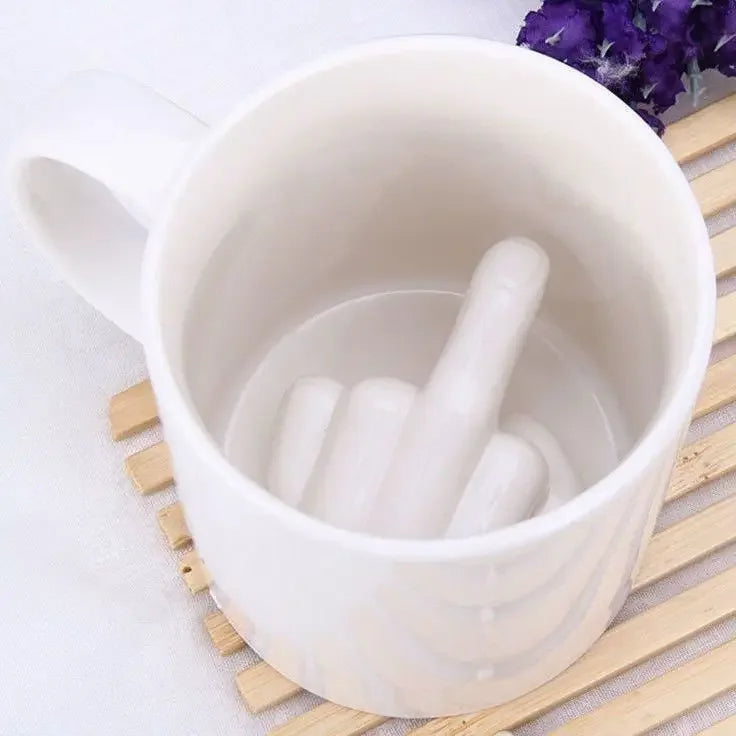 Middle Finger Ceramic Mug | Novelty Hand Gesture Design | Funny Gag Gift for Coffee, Tea, Hot Chocolate or More